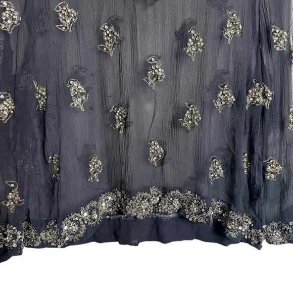 Isabel Marant Midnight Blue Embellished Sheer Silk Long Sleeve Blouse Size 6 - Picture 3 of 13